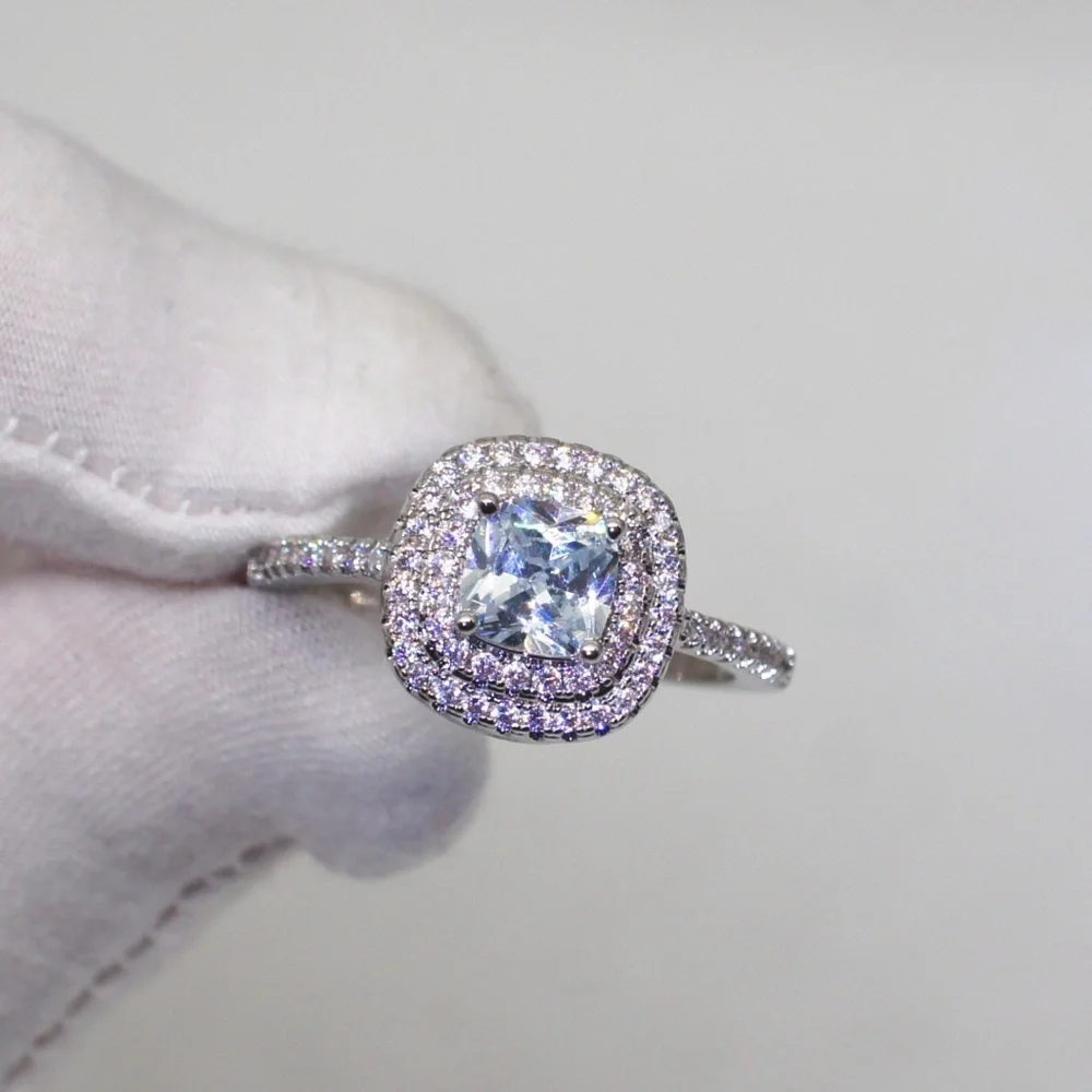 NEW 925 Sterling Silver Diamond Double Halo Ring